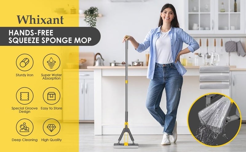 Calyrex Butterfly Mop PVA Mop Super Absorbent Sponge Mops for Floor Cleaning Stainless Steel Handle 13 PVA Sponge Home Office Universal Cleaning Squeeze mop - Image 4