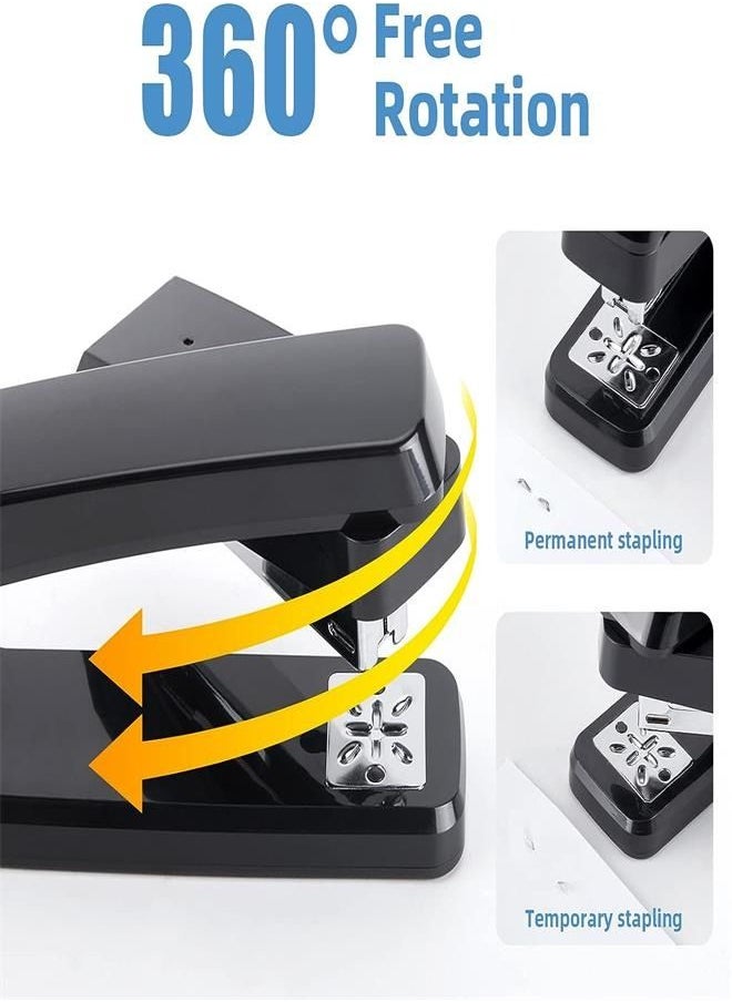 Swing-Arm Swivel Stapler, 25 Sheets Capacity, 360 Degree Rotate Desk Staplers for Booklet or Book Binding, Black