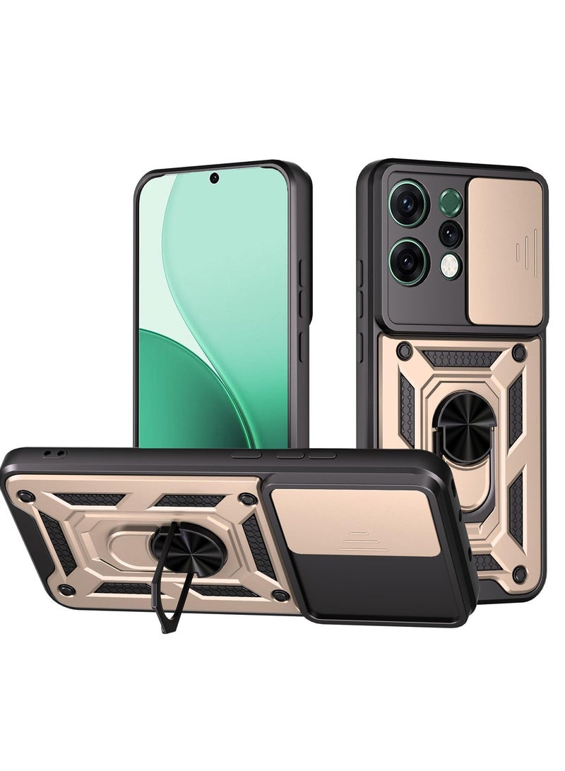 Case Cover Shockproof Protective Case with Camera Protection and Metal Ring Compatible with  Oppo Reno 14 (Gold)