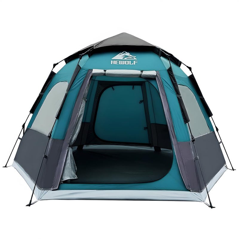 Hewolf 2/3/4 Person Camping Tent - Instant Pop Up Waterproof 2 Doors Tent with Easy Setup | 3-Season Hexagonal Dome Design for Family, Hiking & Traveling (Blue) - Image 1