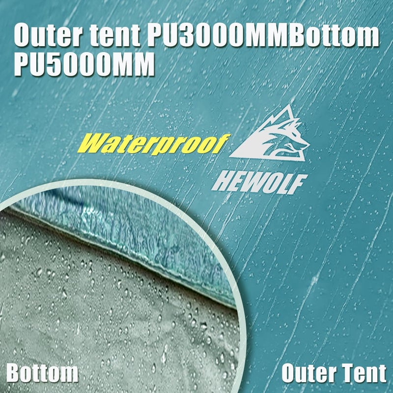Hewolf 2/3/4 Person Camping Tent - Instant Pop Up Waterproof 2 Doors Tent with Easy Setup | 3-Season Hexagonal Dome Design for Family, Hiking & Traveling (Blue) - Image 5