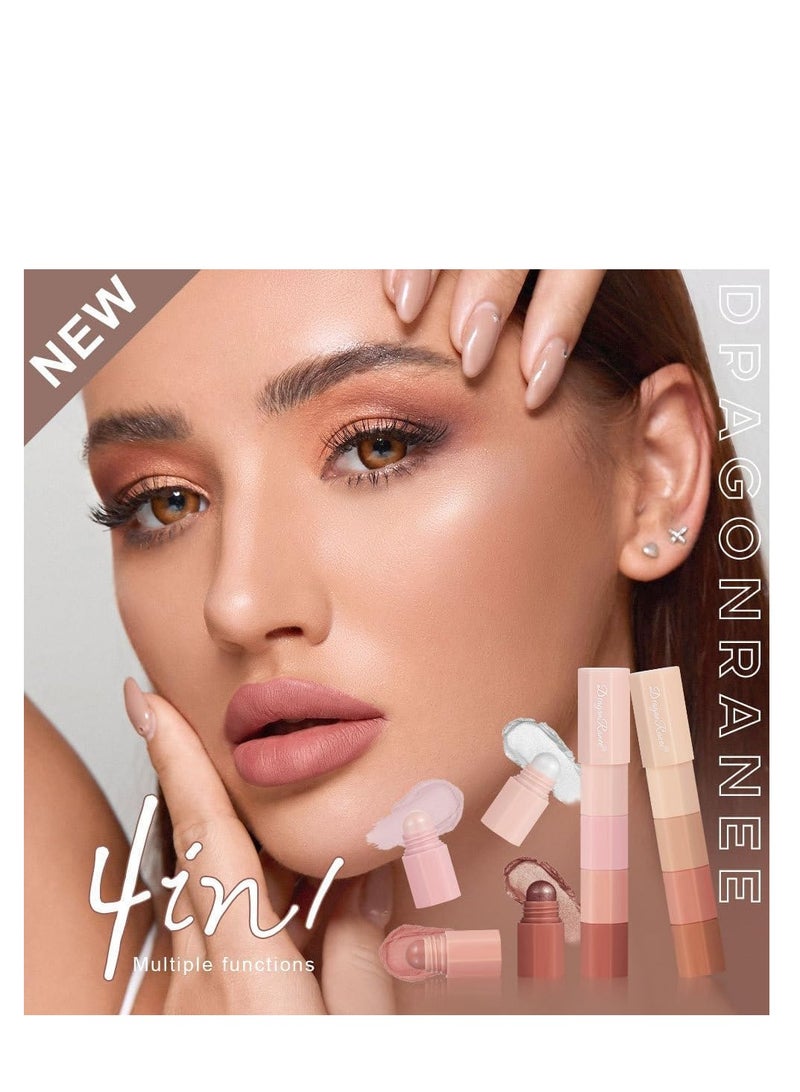 Dragon Ranee 4-in-1 Nude Cream Eyeshadow Stick, Matte Eye Shadow Face & Eye Highlighter Pen, Matte Nude Eye Makeup, Highly Pigmented Eyeshadow, Perfect Gifts For Women - Image 4