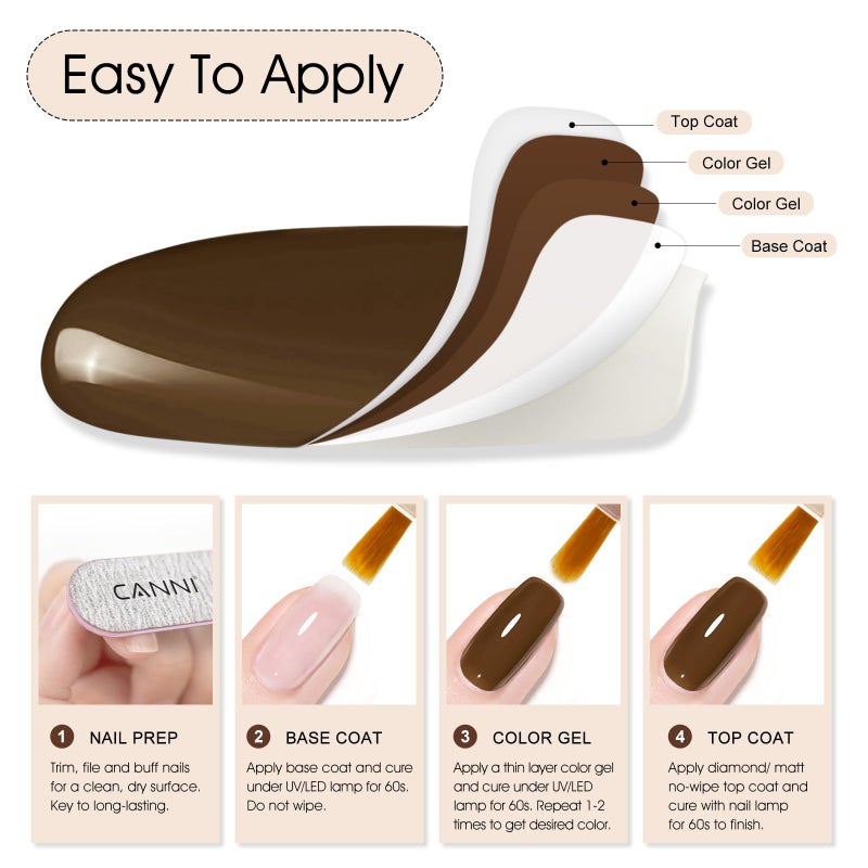 CANNI Dark Brown Gel Polish, 1Pcs Brown Nail Polish Gel High Gloss Soak Off UV French Manicure Salon DIY - Image 5