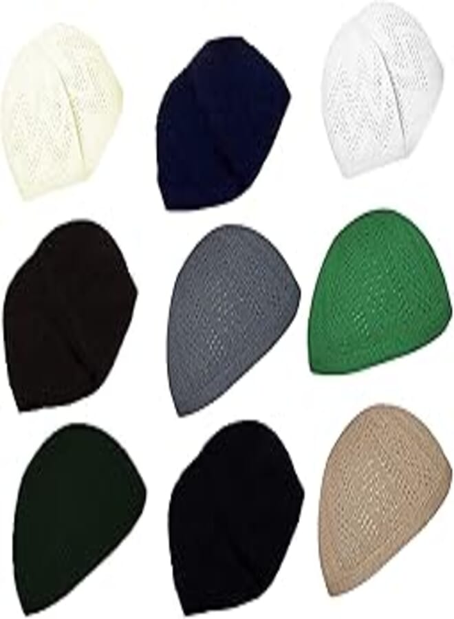 bonballoon Wholesale Kufi Lot of 5 Pcs Colors Muslim Koofi Kofi Hat Topi Cotton Turkish Skull Cap Islamic Muslim Islam Prayer Takke Knit Style Helmet Liner Hats Caps for Men