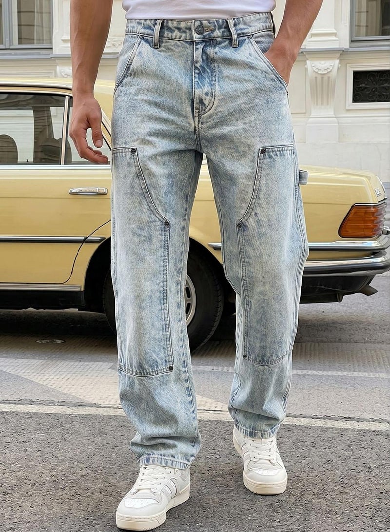 Dennis Lingo Men Blue 100% Cotton Distressed Full Straight Jeans - Image 4