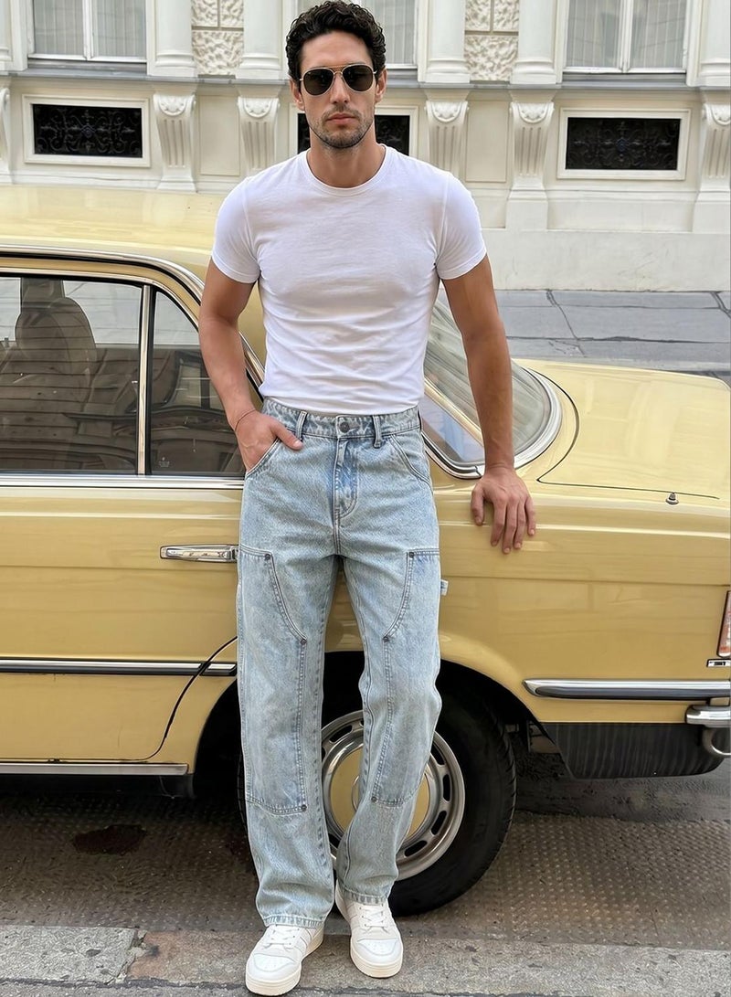 Dennis Lingo Men Blue 100% Cotton Distressed Full Straight Jeans - Image 1