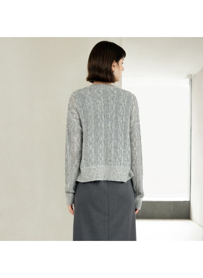 Yanyee Women's Early Autumn Fashion Elegant Subtle Sparkle Long Sleeve V-neck Wool Knit Sweater Gray M/38 - Image 3