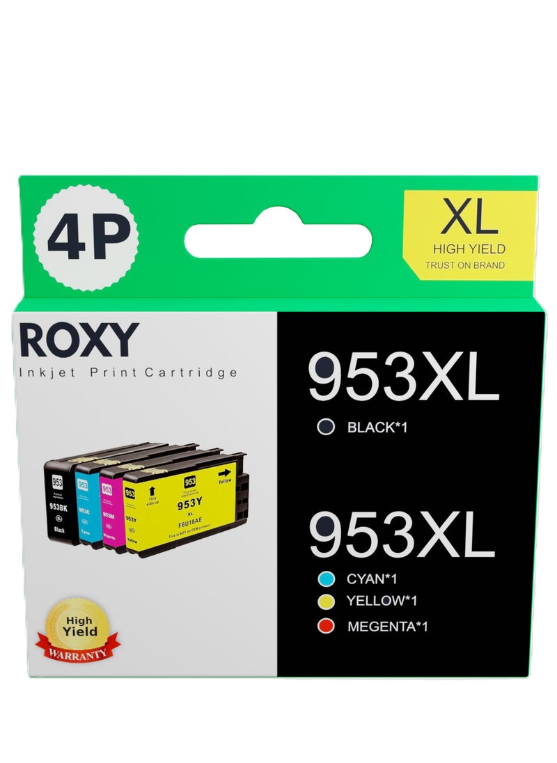 Roxy ROXY 953XL/954X/955XL Ink Cartridges Multipack for HP 953 XL Compatible for HP Officejet Pro 7740 8218 8710 8715 8718 8719 8720 8725 8730 8740 (Black, Cyan, Magenta, Yellow)  - Image 1