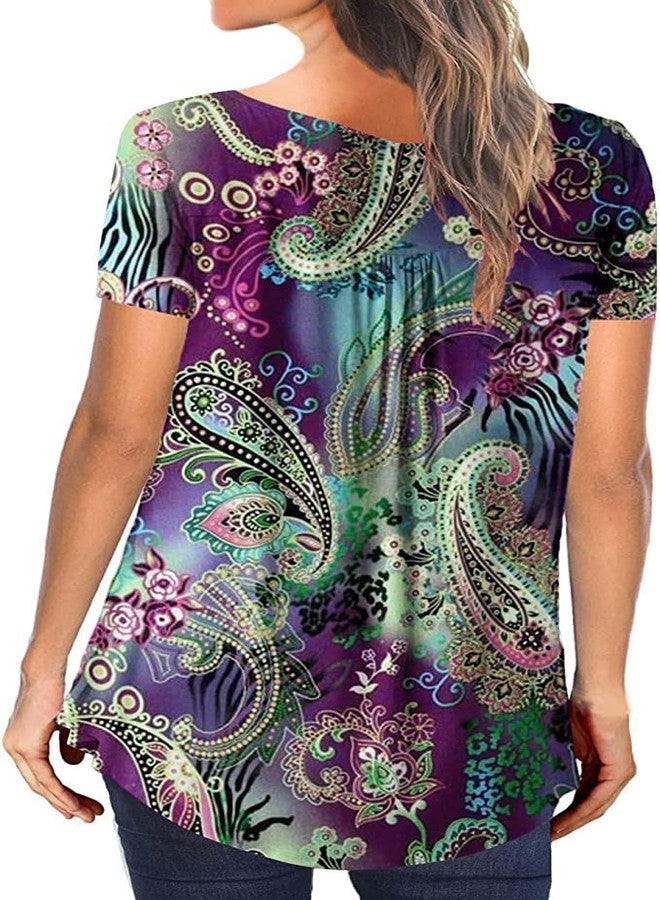 YUGYUJ Womens Tops Hide Belly Tunic Summer Short Sleeve T Shirts Flowy Henley Tshirt Casual Dressy Blouses for Leggings - Image 5