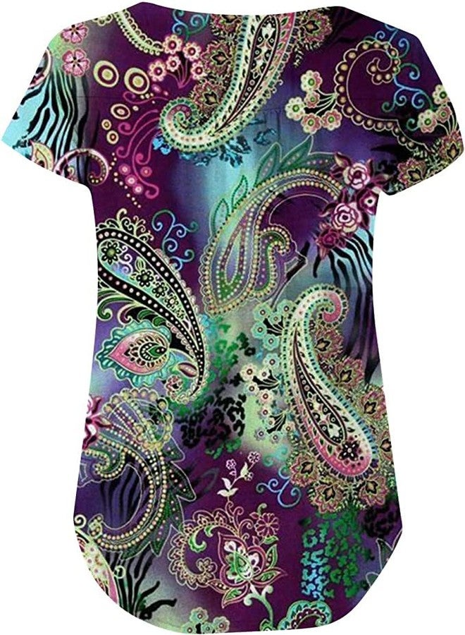 YUGYUJ Womens Tops Hide Belly Tunic Summer Short Sleeve T Shirts Flowy Henley Tshirt Casual Dressy Blouses for Leggings - Image 4