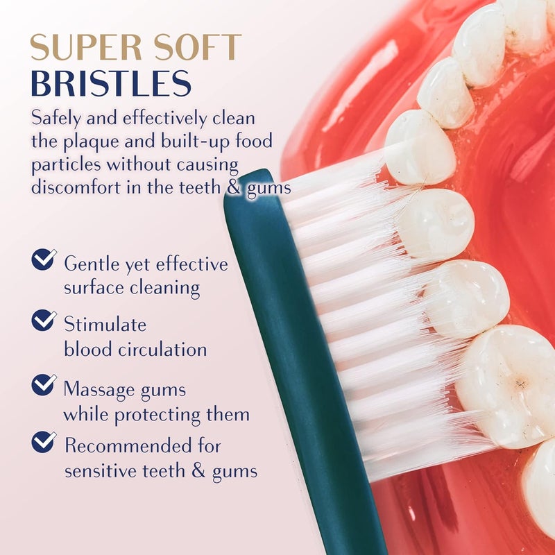 Royal Denta فرشاة أسنان ناعمة جدًا وحساسة للبالغين، بشعيرات ناعمة للغاية مخصصة للأسنان الحساسة واللثة الحساسة، بجزيئات فضية، لون أخضر معدني، - Image 4