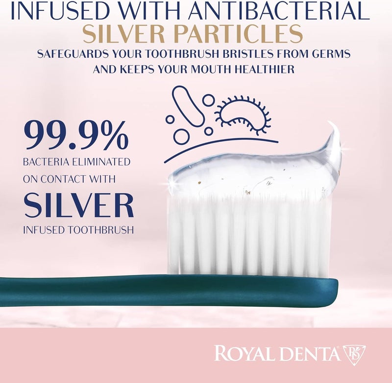 Royal Denta فرشاة أسنان ناعمة جدًا وحساسة للبالغين، بشعيرات ناعمة للغاية مخصصة للأسنان الحساسة واللثة الحساسة، بجزيئات فضية، لون أخضر معدني، - Image 3