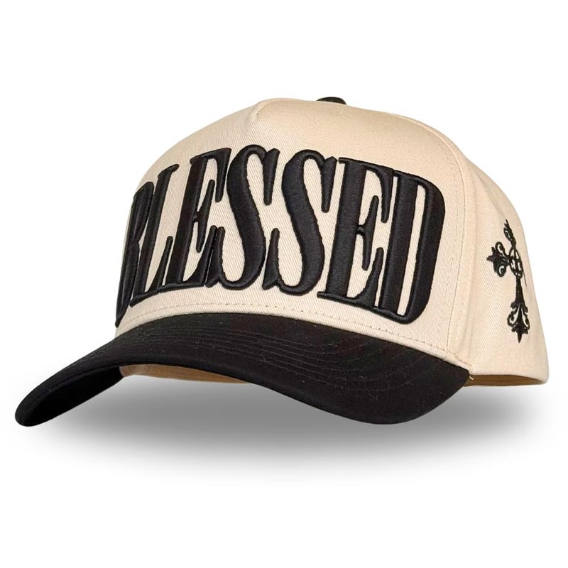 CITRUSY Vintage Faith & Forever Trucker Hat | Men & Women | Christian Cross God YHWH I Love Jesus Hats | Bride Bachelorette Engagement Wedding Cowboy Hat | Cotton | Snapback (Blessed | Black) - Image 1