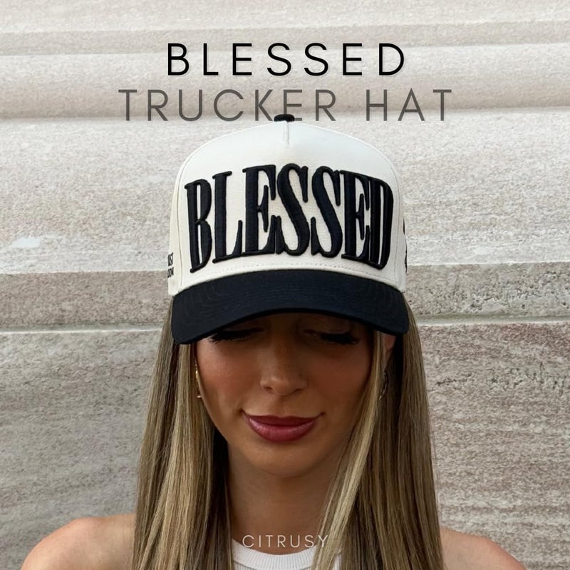 CITRUSY Vintage Faith & Forever Trucker Hat | Men & Women | Christian Cross God YHWH I Love Jesus Hats | Bride Bachelorette Engagement Wedding Cowboy Hat | Cotton | Snapback (Blessed | Black) - Image 4