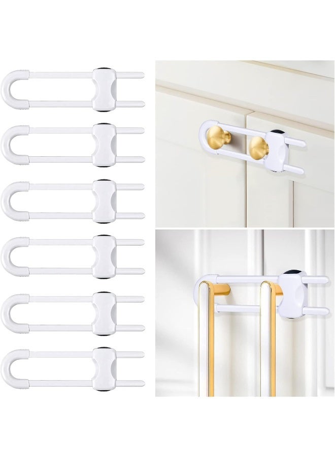 Modacraft 6 Packs Sliding Cabinet Locks, Baby Proofing U-Shaped Child Safety Latches Adjustable White Locks for Handles Knobs Drawers Closet Cupboard - Image 1