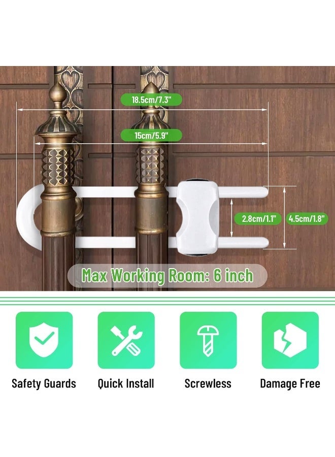 Modacraft 6 Packs Sliding Cabinet Locks, Baby Proofing U-Shaped Child Safety Latches Adjustable White Locks for Handles Knobs Drawers Closet Cupboard - Image 2