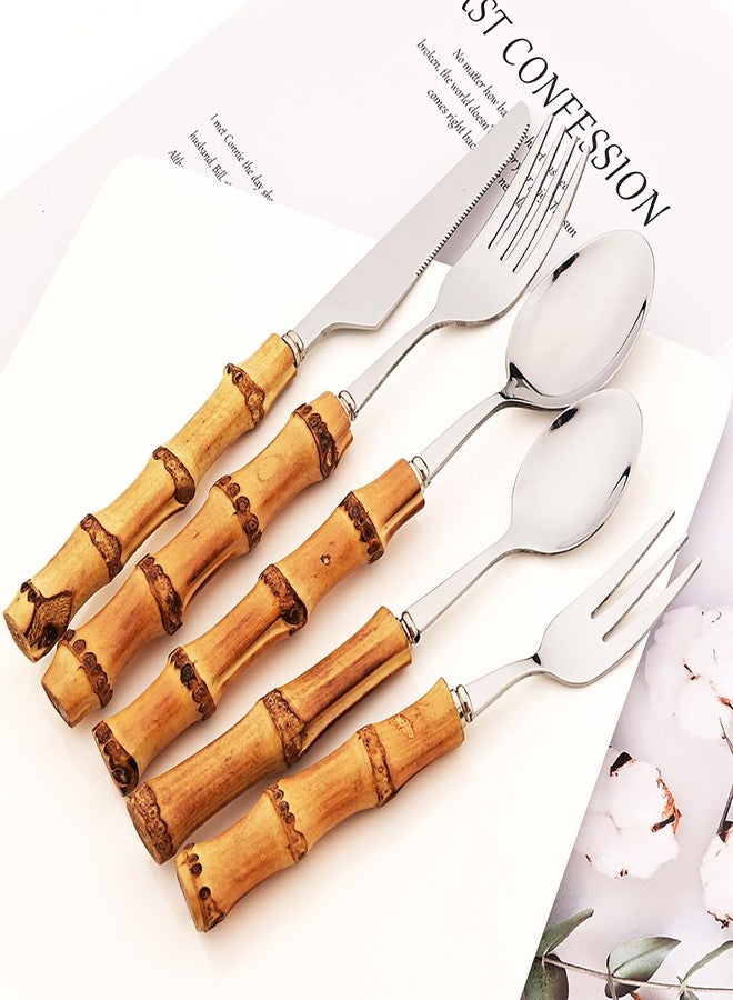 Snplowum 8pcs Silver Teaspoon, Stirring Spoon Bamboo Handle Ice Cream Spoon, Coffee Tea Spoon Set, Food Grade 18/10 Stainless Steel Tablespoons, 6.3-inch - Image 5