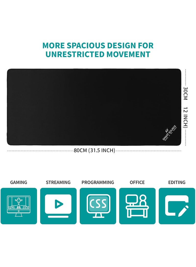 SMART SOURCE Large Mouse Pad, Gaming Mouse Pad, Long Mouse Pads, Waterproof Extra Large Big Mouse Pad with Stitched Edge, XL Non-Slip Black Computer Mousepad Desk Mat for Gamer, Office & Home, 80x30cm Black - Image 5