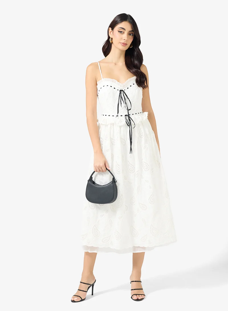 Crochet Lace Ribbon Detailed Midi Dress