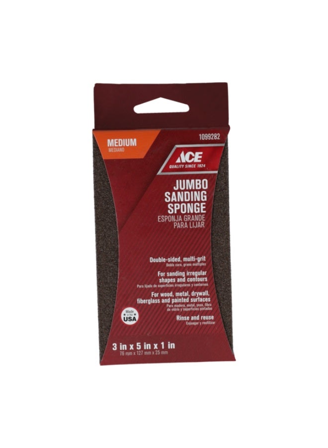 ACE Medium Grit Extra Large Flexible Rinse and Reuse Sanding Sponge Brown 1099282  - Image 1
