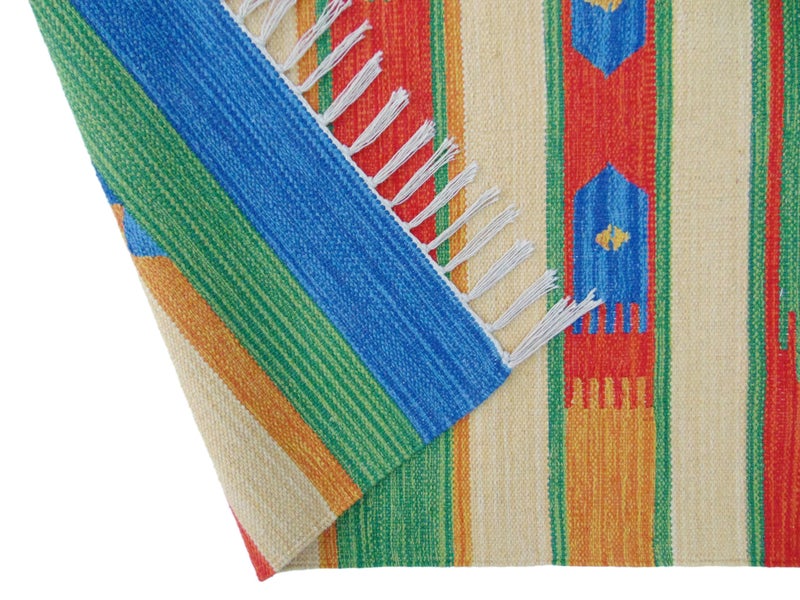 MDZ® Hand Woven Cotton Traditional Tie Dye Kilim Rug Runner, Color: Vintage Multi, Size: 2'-8" x6'-8" Feet or 32"x80" Inch or 80x200 cm, for Entrance, Bedroom, Living & Dining Room | Machine Washable - Image 5