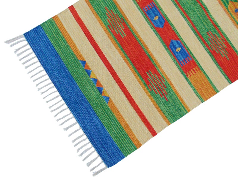 MDZ® Hand Woven Cotton Traditional Tie Dye Kilim Rug Runner, Color: Vintage Multi, Size: 2'-8" x6'-8" Feet or 32"x80" Inch or 80x200 cm, for Entrance, Bedroom, Living & Dining Room | Machine Washable - Image 4
