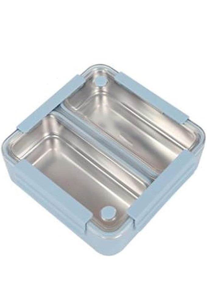 Brain Giggles - BrainGiggles 2 Compartments Stainless Steel Lunch Box with Removable Inner Tray Leak Proof Bento Box for Kids Adults - Multifunctional Air Tight Food Container- Blue - Image 1