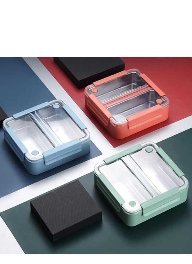 Brain Giggles - BrainGiggles 2 Compartments Stainless Steel Lunch Box with Removable Inner Tray Leak Proof Bento Box for Kids Adults - Multifunctional Air Tight Food Container- Blue - Image 1