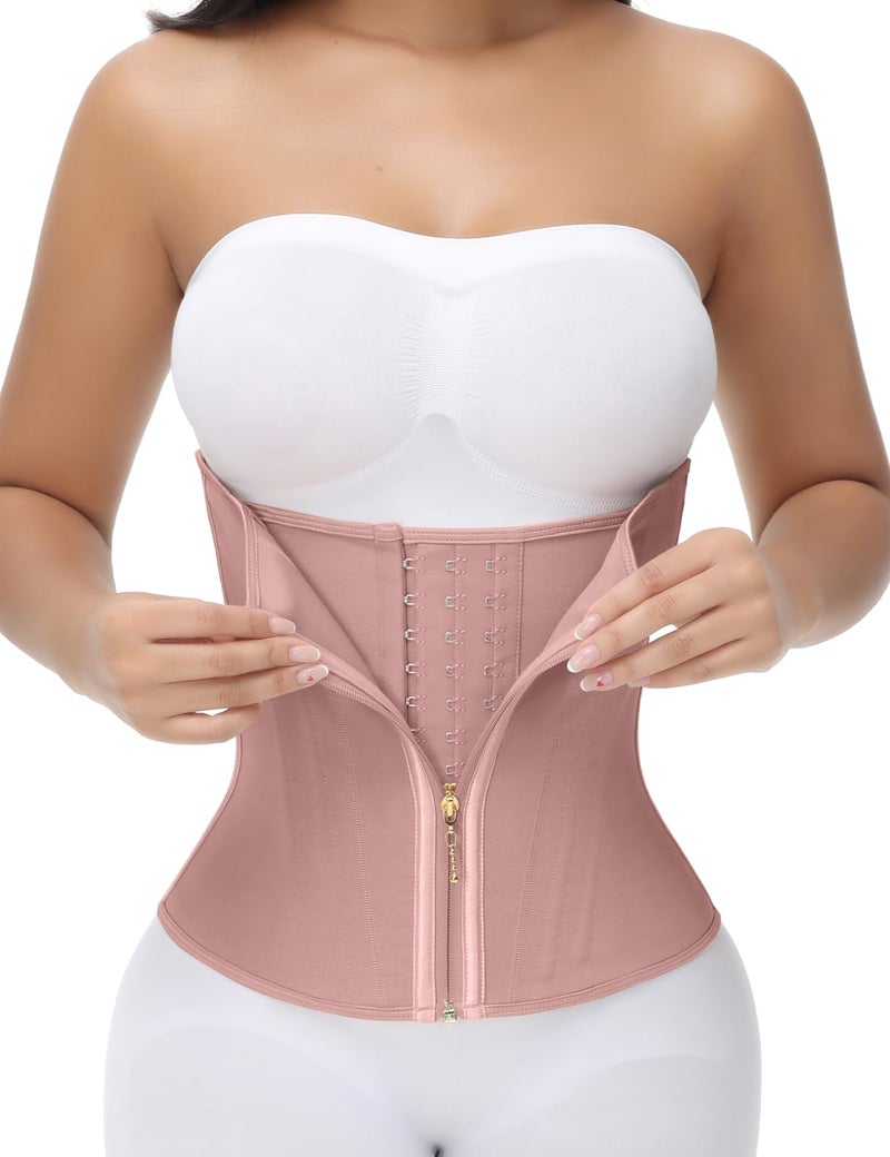 SHAPSHE Waist Trainer for Women Tummy Control Workout Waist Cincher Corset Shapewear Postpartum Body Shaper Faja with Zipper Hook Rosy Brown L - Image 2