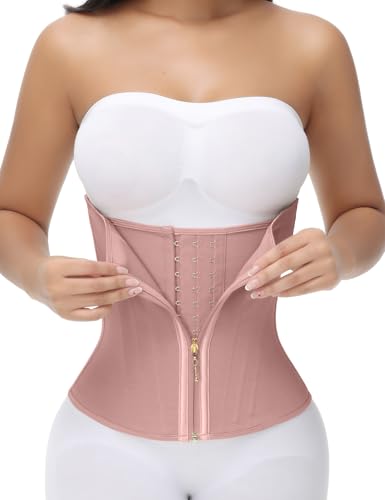 SHAPSHE Waist Trainer for Women Tummy Control Workout Waist Cincher Corset Shapewear Postpartum Body Shaper Faja with Zipper Hook Rosy Brown L - Image 1