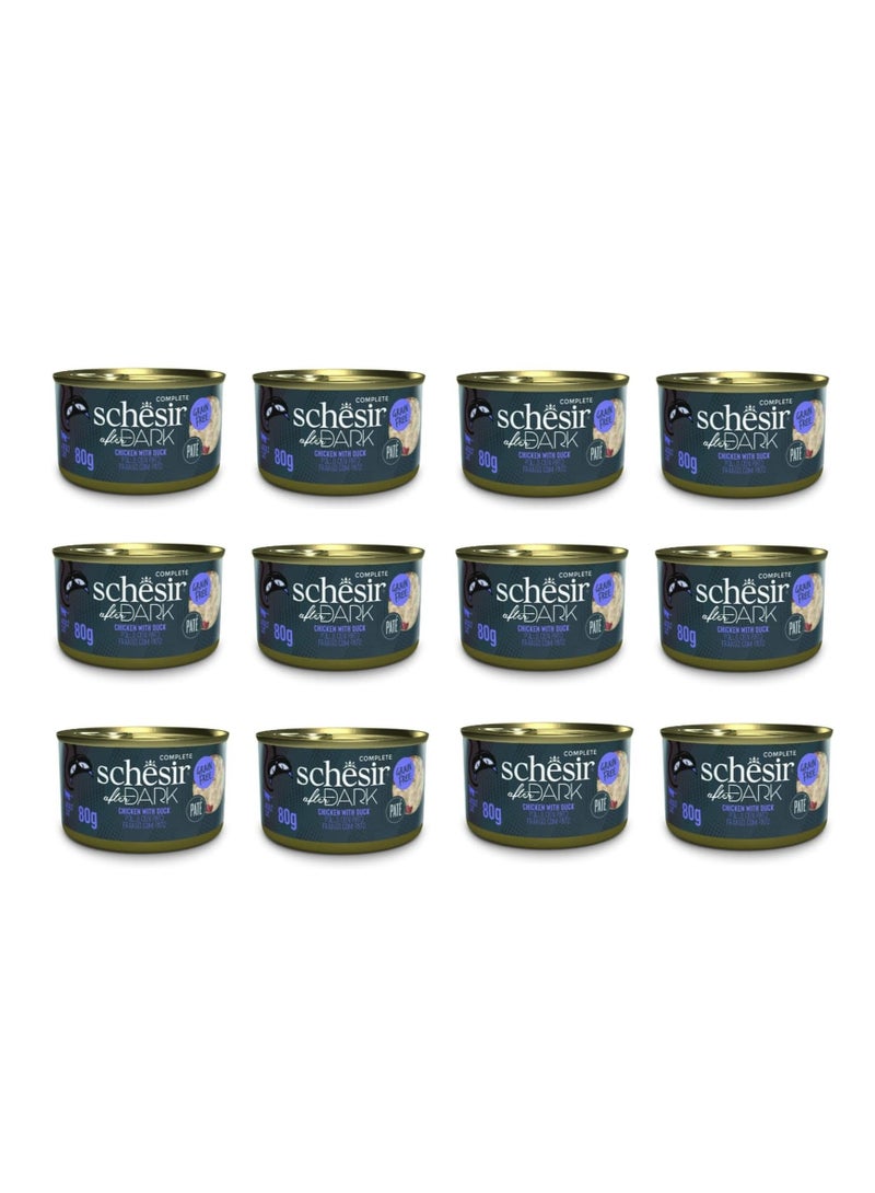 Schesir Pack of 12pcs After Dark Cat Wet Food in Pate Chicken With Duck 80g - Image 1