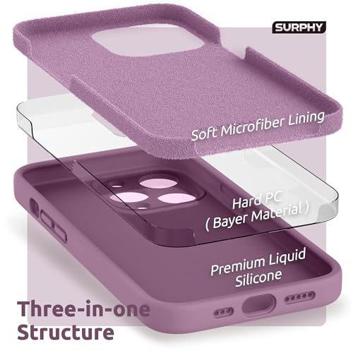 SURPHY Case for iPhone 13 Pro Case with Screen Protector, 13 Pro Liquid Silicone Phone Cases (Camera Protection & Soft Microfiber Lining), Lilac Purple - Image 5