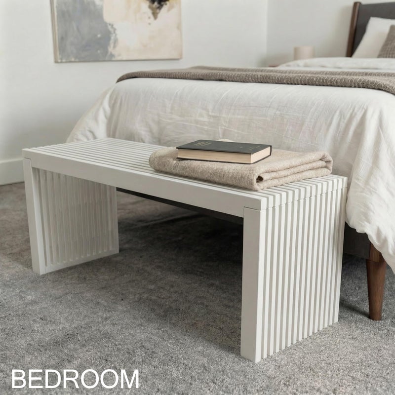 SWEVEN Bamboo Natural 36 inch Wooden Bench, Small Wood Benches for Entryway, Living & Dining Room, Kitchen, Bedroom, Bathroom, Hallway, Front Door Indoor & Outdoor Patio Use, Mid Century Modern Decor - Image 4