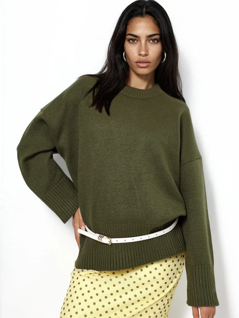 هيكاب Oversized Crew Neck Knit Sweater