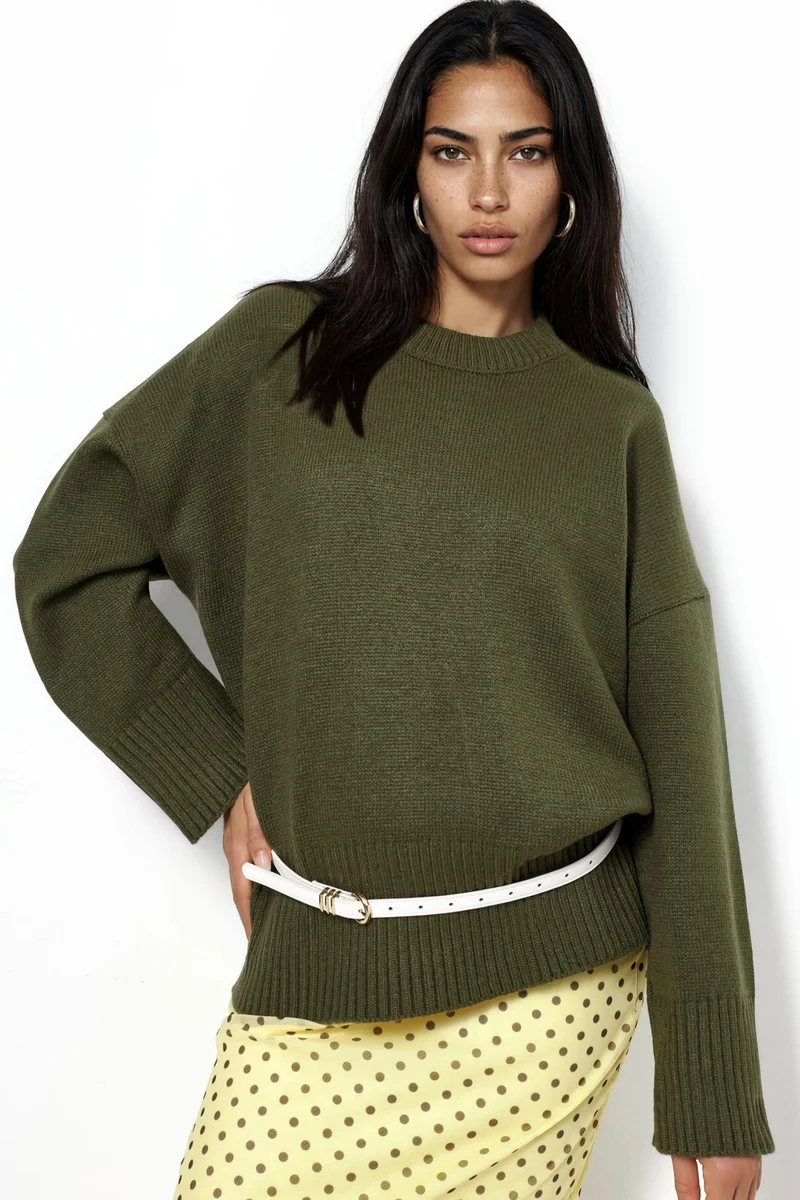 هيكاب Oversized Crew Neck Knit Sweater