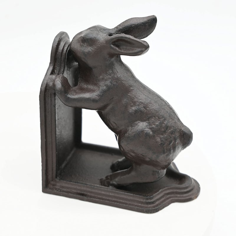 Remenna Rabbit Decorative Bookend  Heavy Duty Cast Iron Book Ends  Vintage Shelf Decor  Antique Brown - Image 5