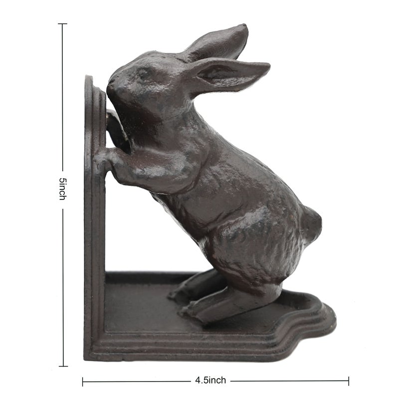 Remenna Rabbit Decorative Bookend  Heavy Duty Cast Iron Book Ends  Vintage Shelf Decor  Antique Brown - Image 3