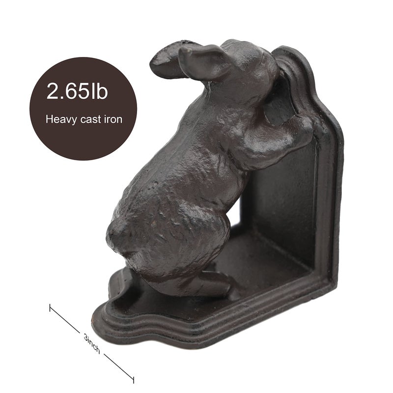 Remenna Rabbit Decorative Bookend  Heavy Duty Cast Iron Book Ends  Vintage Shelf Decor  Antique Brown - Image 4