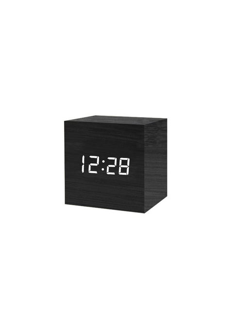 Square Shape Digital LED Alarm Clock Black ， Wooden Alarm Clock - Mini Cube LED Digital Clock with Time/Date/Temperature Display, 3 Levels Brightness and Voice Control Great for Home Office Travel