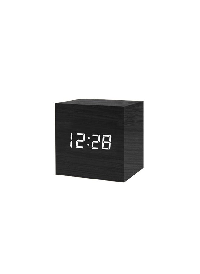 yongsheng Square Shape Digital LED Alarm Clock Black ， Wooden Alarm Clock - Mini Cube LED Digital Clock with Time/Date/Temperature Display, 3 Levels Brightness and Voice Control Great for Home Office Travel  - Image 1