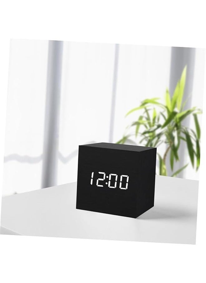 yongsheng Square Shape Digital LED Alarm Clock Black ， Wooden Alarm Clock - Mini Cube LED Digital Clock with Time/Date/Temperature Display, 3 Levels Brightness and Voice Control Great for Home Office Travel  - Image 5
