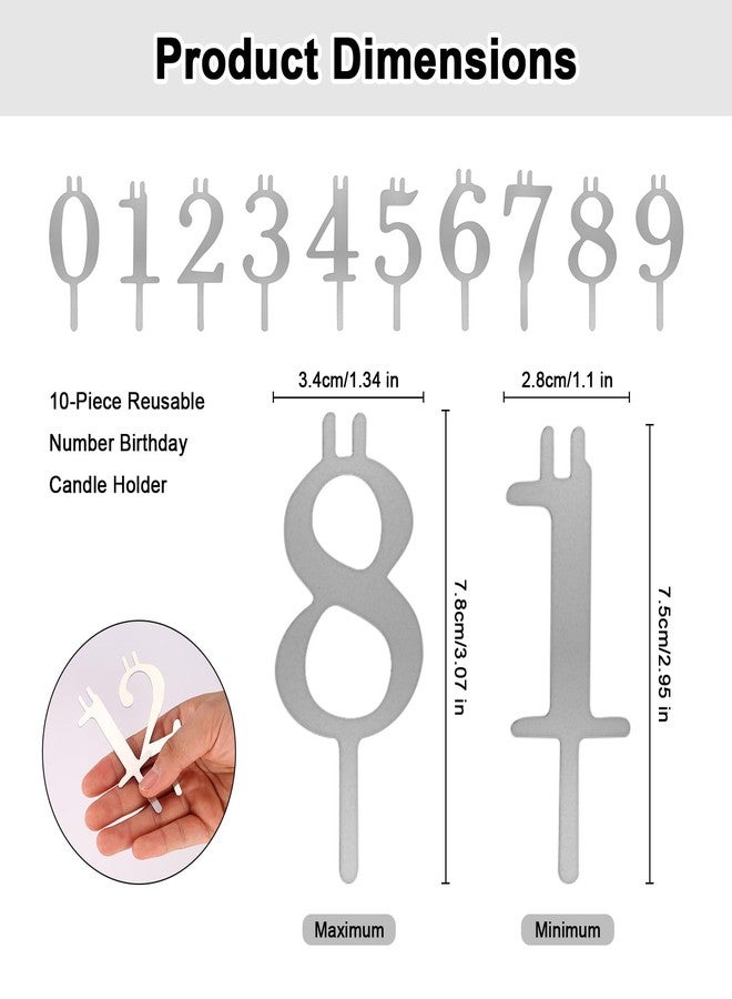 Sinbana 20pcs Reusable Number Candle Holders Set, Metal Birthday Cake Toppers Holders Stand with Numbers 0-9 for Anniversary Wedding Party Decoration Supplies Accessories (Silver-Tone) - Image 2