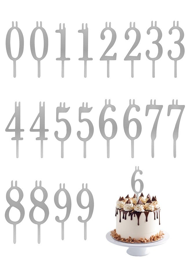 Sinbana 20pcs Reusable Number Candle Holders Set, Metal Birthday Cake Toppers Holders Stand with Numbers 0-9 for Anniversary Wedding Party Decoration Supplies Accessories (Silver-Tone) - Image 1