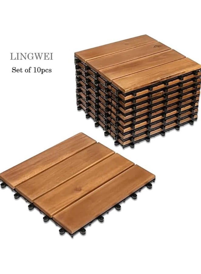 LINGWEI Wooden Floor Tiles Interlocking Decking Tiles For Indoor and Outdoor Set of 10pcs - Image 2