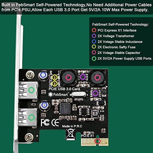 FebSmart 2-Ports Superspeed 5Gbps USB 3.0 PCI Express Expansion Card for Windows, MAC OS X and Linux Desktop PCs, Built in Self-Powered Technology, No Need Additional Power Supply (FS-U2S-Pro) - Image 3