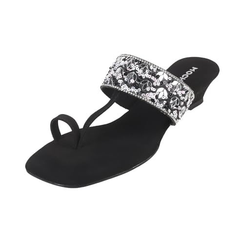 Mochi Women Black Ethincwear Wedge Heel Sandal UK/6 EU/39 (35-989) - Image 1