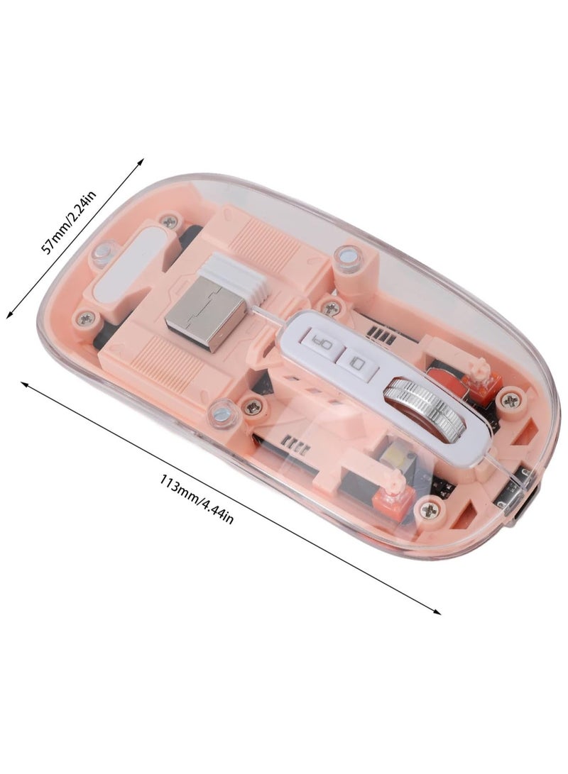 HYSJ Wireless Bluetooth Mouse, Multi-Device Slim Cordless Mouse (Dual-mode: BT 5.1/5.2+2.4G),Battery Transparent Optical USB Mice for Notebook, PC, Mac, Laptop (Pink) - Image 5