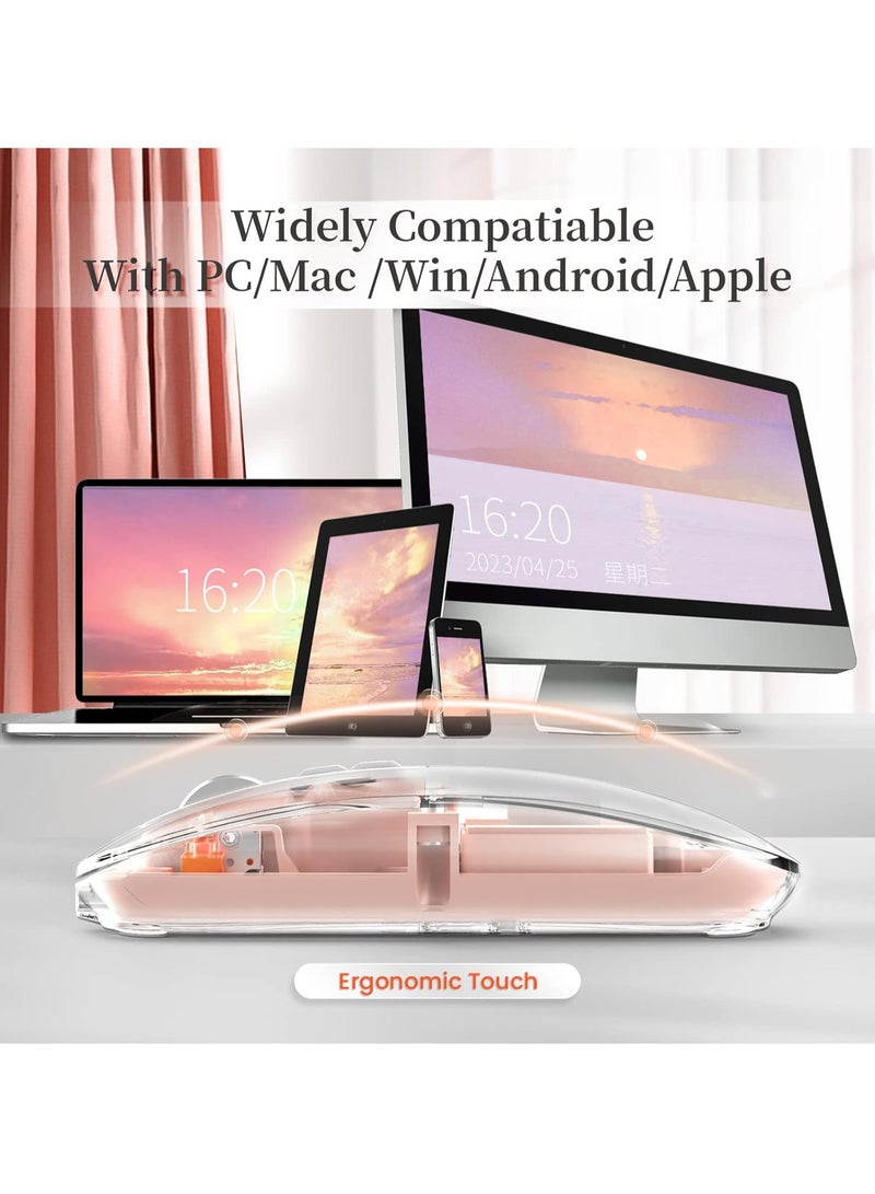 HYSJ Wireless Bluetooth Mouse, Multi-Device Slim Cordless Mouse (Dual-mode: BT 5.1/5.2+2.4G),Battery Transparent Optical USB Mice for Notebook, PC, Mac, Laptop (Pink) - Image 4