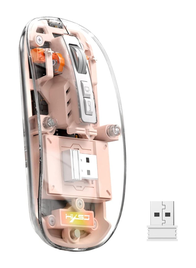 HYSJ Wireless Bluetooth Mouse, Multi-Device Slim Cordless Mouse (Dual-mode: BT 5.1/5.2+2.4G),Battery Transparent Optical USB Mice for Notebook, PC, Mac, Laptop (Pink) - Image 1