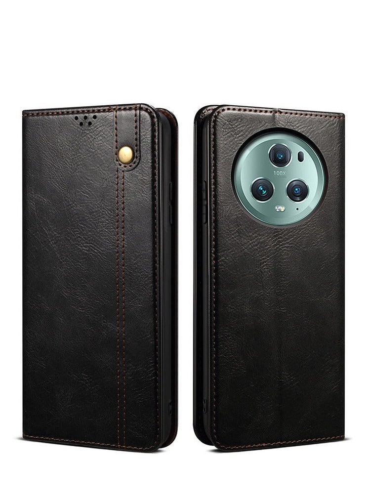 For Honor Magic 5/5 Pro Phone Case - Crazy Horse Magnetic Flip Wallet Case with Credit Card Slot and Silicone Shockproof Cover. - Image 1